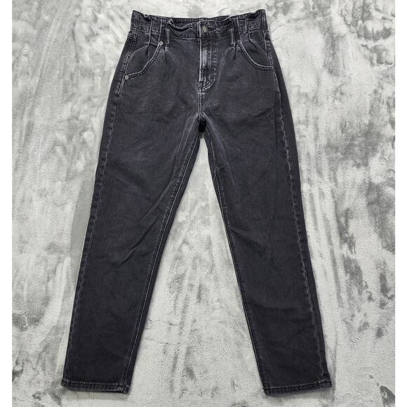 American Eagle Jeans Womens 4 Black Mom Jean Pleated Paperbag Tapered Stretch - Picture 1 of 15